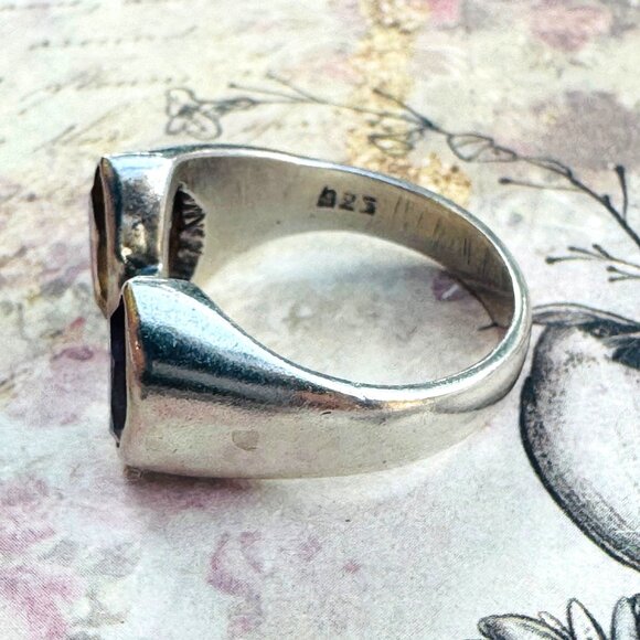 Citrine & Amethyst Gemstones 925 Silver Vintage Bypass Ring Size 7.75 - Picture 5 of 11